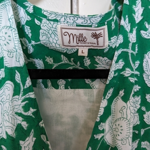 Mille Helena wrap dress in green zinnia with flutter sleeves sz L - Picture 8 of 11